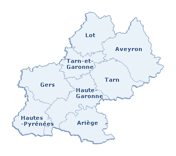Carte de la région Midi-Pyrénées